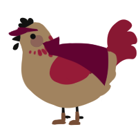 A beige and crimson chicken with a neck-speckle pattern