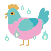彩光, a orchid and sky chicken with a head pattern