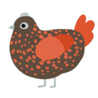 A bark and vermilion chicken with a speckle pattern