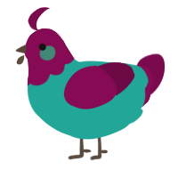 A turquoise and wine chicken with a head pattern