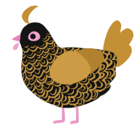 A black and gold chicken with a double-lace pattern