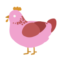 A pink and red chicken with a neck-speckle pattern
