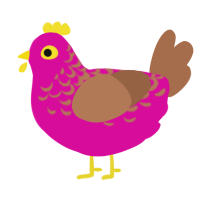 A fuchsia and brown chicken with a half-lace pattern