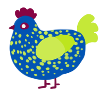 A ultramarine and lime chicken with a speckle pattern