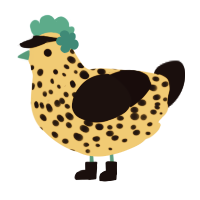 A honey and black chicken with a speckle pattern