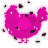 A fuchsia chicken with a neck-speckle pattern