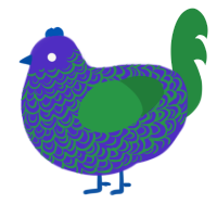 A indigo and viridian chicken with a double-lace pattern