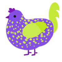 A blurple and lime chicken with a speckle pattern