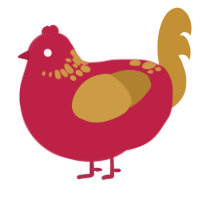 幸運, a crimson and gold chicken with a neck-speckle pattern