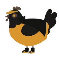 N, a orange and sable chicken with a head pattern