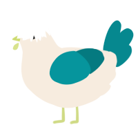 A cream and teal chicken