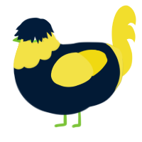 A tumblr and yellow chicken with a head pattern