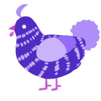 A indigo and lilac chicken with a bar pattern