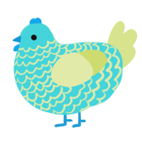 A aqua and lemon chicken with a lace pattern