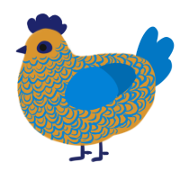 Eiffowl 65, a orange and sapphire chicken with a double-lace pattern