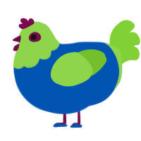 Taffy, a ultramarine and grass chicken with a head pattern