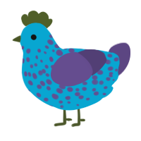 Barnacle, a cerulean and overcast chicken with a speckle pattern