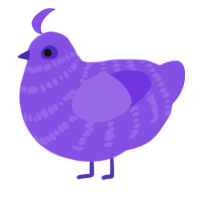 Ooby, a blurple chicken with a bar pattern