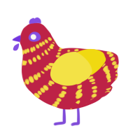 Maxx - Subject 189, a crimson and yellow chicken with a bar pattern