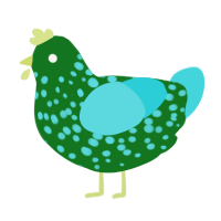 Pandan, a leaf and aqua chicken with a speckle pattern