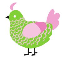A grass and pink chicken with a lace pattern