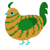 A orange and leaf chicken with a bar pattern