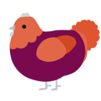 A wine and vermilion chicken with a head pattern
