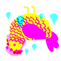 A lime and amethyst chicken with a lace pattern