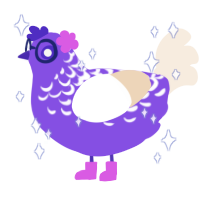 Alicia, a blurple and cream chicken with a half-lace pattern