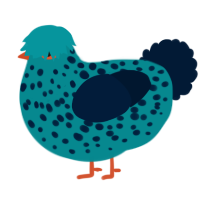 A teal and tumblr chicken with a speckle pattern
