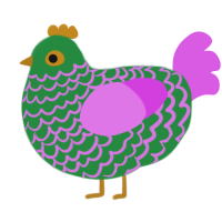 A viridian and orchid chicken with a lace pattern