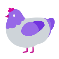 Pepe, a mist and blurple chicken with a head pattern