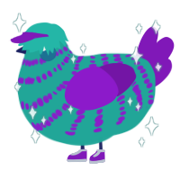Berry Blast, a turquoise and violet chicken with a bar pattern