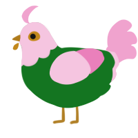 A leaf and pink chicken with a head pattern