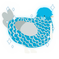 The cooler Jalid, a cerulean and silver chicken with a lace pattern
