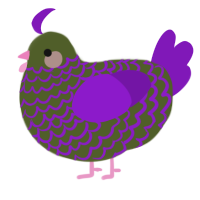 A olive and violet chicken with a lace pattern