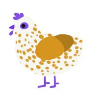 A white and ochre chicken with a speckle pattern