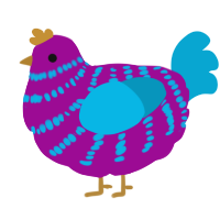 A plum and cerulean chicken with a bar pattern