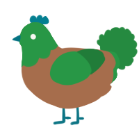 A brown and viridian chicken with a head pattern