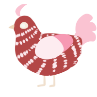 Shortcake, a red and rose chicken with a bar pattern