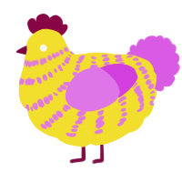 A yellow and orchid chicken with a bar pattern