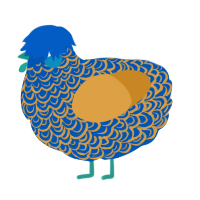 A ultramarine and orange chicken with a double-lace pattern