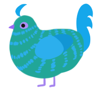 A turquoise and sky chicken with a bar pattern