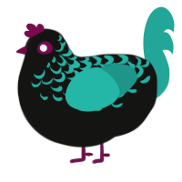 A black and turquoise chicken with a half-lace pattern