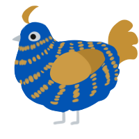 A ultramarine and gold chicken with a bar pattern