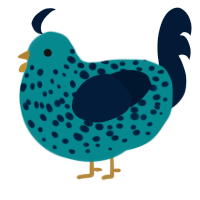 A teal and tumblr chicken with a speckle pattern