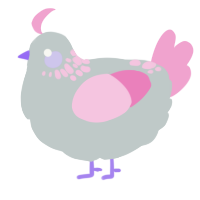 A silver and pink chicken with a neck-speckle pattern