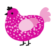 bubbline, a fuchsia and pink chicken with a speckle pattern