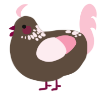 slunky, a bark and rose chicken with a neck-speckle pattern