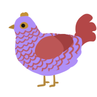 A lilac and red chicken with a lace pattern
